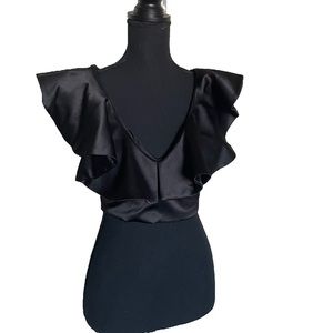 Lulu’s black ruffle sleeve mid-drift top size XS